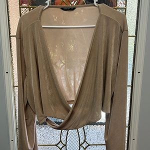 SHEIN 4XL (equates to 3XL) champagne cross over cropped cardigan. Dressy. Cute!